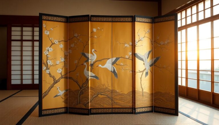 Byobu Kunstvolle Raumteiler aus Japan [Bildinhalt mit KI erstellt]