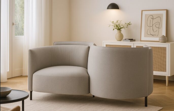 Confident ist ein kleines Sofa oder eine Sitzbank fuer zwei Personen [Bildinhalt mit KI erstellt]