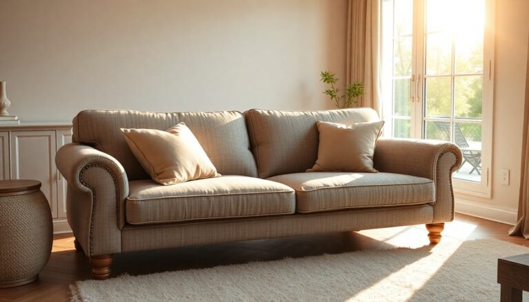 Ein Kanapee ist ein gepolstertes Sitzmoebel das haeufig als Sofa oder Couch bezeichnet wird [Bildinhalt mit KI erstellt]