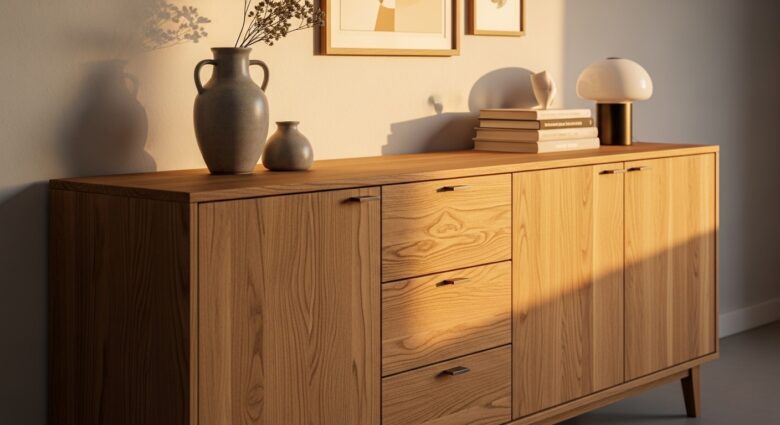 Eine Anrichte auch bekannt als Sideboard oder Kommode [Bildinhalt mit KI erstellt]