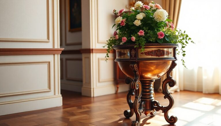 Eine Jardiniere ist ein dekoratives Moebelstueck das in der Moebelbranche haeufig als Pflanzenstaender oder Blumenhalter verwendet wird [Bildinhalt mit KI erstellt]