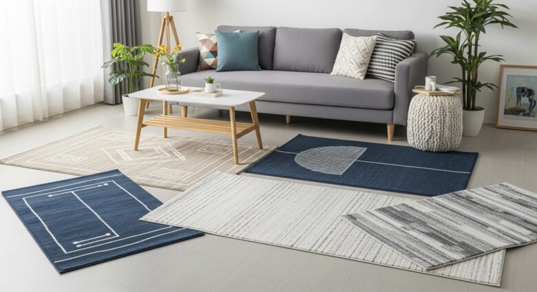 Teppich passt zu einer grauen Couch [Bildinhalt mit KI erstellt]