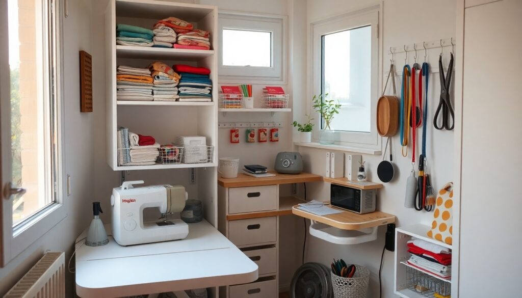 kompakte, gut organisierte Nähecke