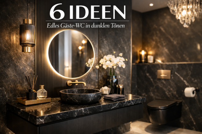 6 Ideen: Edles Gäste-WC in dunklen Tönen