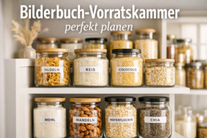 Vorratskammer aus dem Bilderbuch: Einheitliche Gläser mit minimalistischen Labels