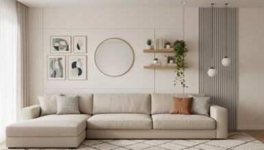 Wandgestaltung hinter der Couch [Bildinhalt mit KI erstellt]