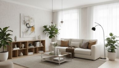 Wohnzimmer Deko modern [Bildinhalt mit KI erstellt]