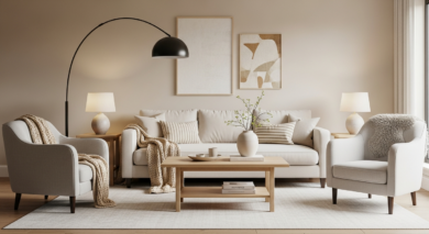 Wohnzimmer gemütlich gestalten [Bildinhalt mit KI erstellt]