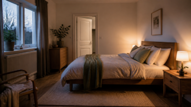 Bett mit ruhigem Kopfende, freiem Türblick und nutzbaren Laufwegen [Bildinhalt mit KI erstellt]