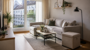 Ideen für kleines Wohnzimmer: Ecksofa statt Sofa? [Bildinhalt mit KI erstellt]