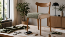 Stuhl neu beziehen: Sitzfläche mit neuem Polsterstoff [Bildinhalt mit KI erstellt]